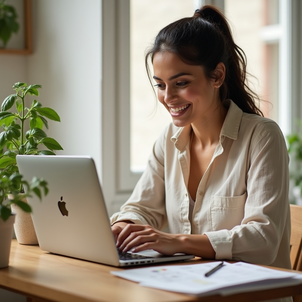 Partecipante che segue un video corso di orticoltura su laptop a casa