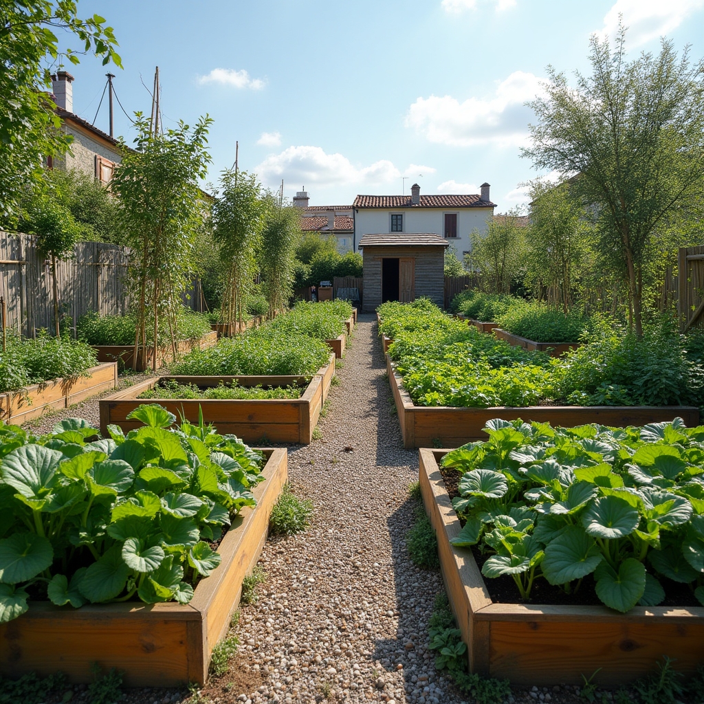 Giardino condiviso urbano con aiuole, compostiera e partecipanti al lavoro