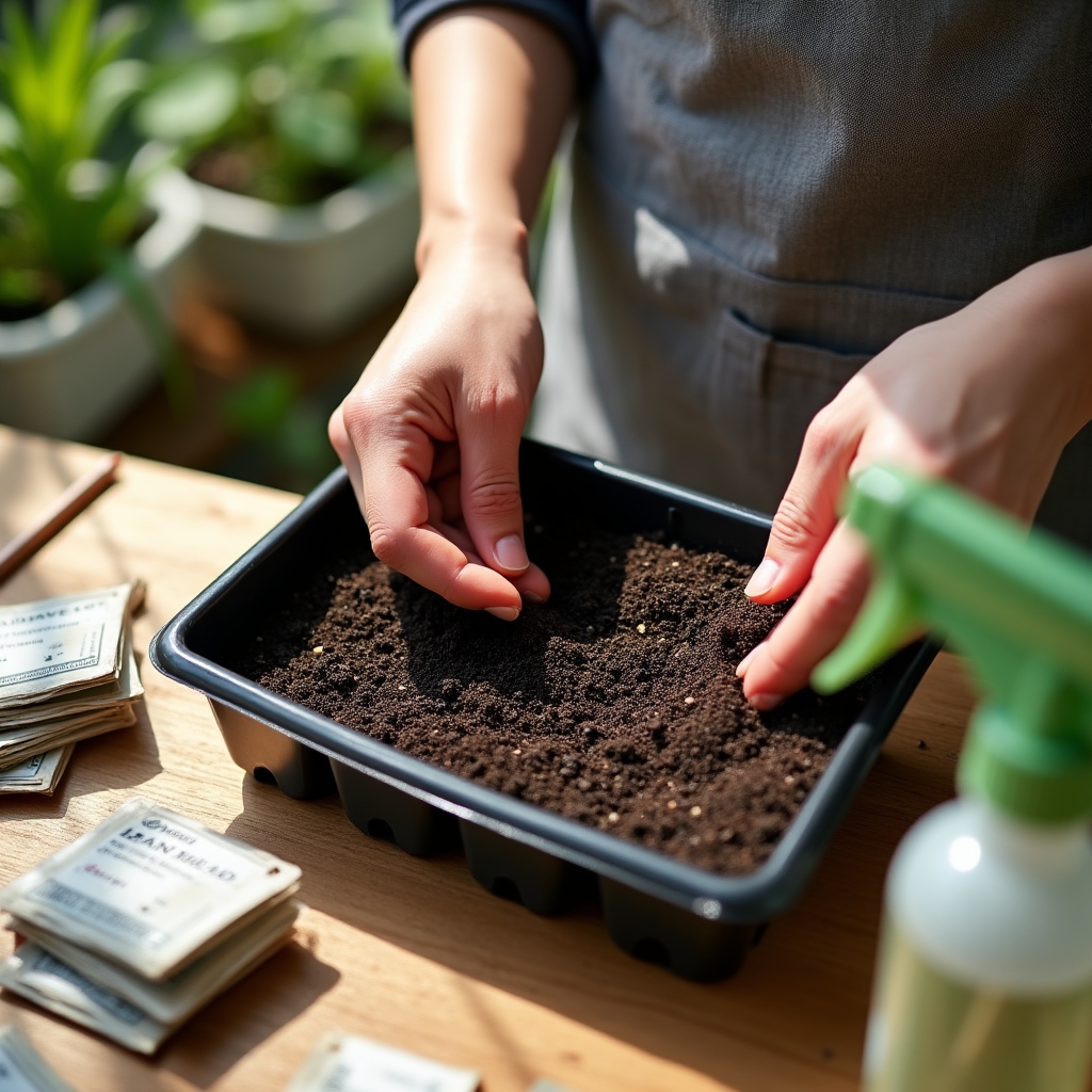 Semina primaverile su balcone con vassoi e terriccio